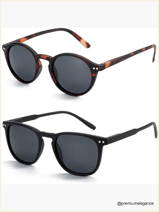 Retro Round & Square Sunglasses 2 Pack UV Protection main image 7